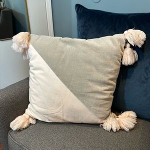 Target Pillowfort Pink Linen & Grey Velvet Square Throw Pillow with Pom Pom